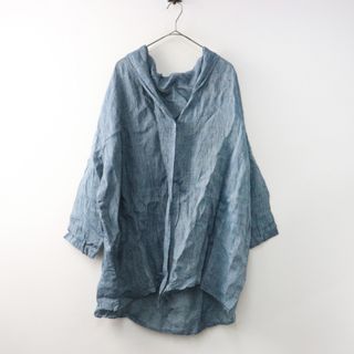 ネストローブ(nest Robe)のネストローブ nest Robe  リネンガーゼ ローブカーディガン/ブルー系 羽織り 前開き ロング 長袖【2400014526554】(カーディガン)