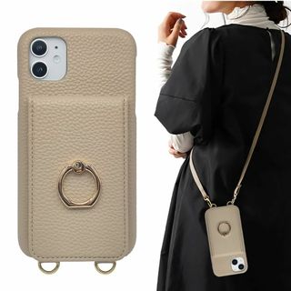 iPhone11ケース ショルダー カード収納 背面手帳型 リング付 スマホケー(その他)