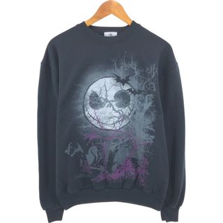 ヘインズ(Hanes)の古着 ヘインズ Hanes ecosmart THE NIGHTMARE BEFORE CHRISTMAS ナイトメアビフォアクリスマス ドクロ柄 スカル柄 キャラクタースウェットシャツ トレーナー メンズM相当 /eaa561154(スウェット)