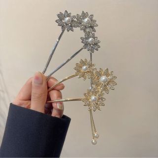 ヘアアクセサリー シンプル　 ヘアピン　銀　シルバー　 かんざし　髪留め　花(ヘアピン)