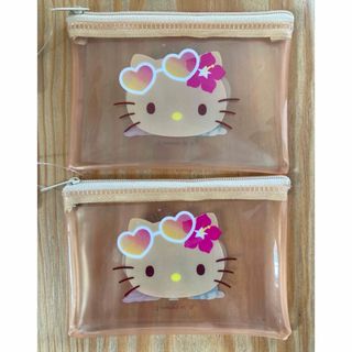 ハローキティ(ハローキティ)の【新品未使用】ダイソー　日焼けキティ　フラットポーチ　S   2点セット♪(ポーチ)