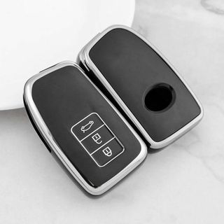 レクサス LEXUS キーケース TPUキーカバー 黒銀 RX/IS/LX/NX(車内アクセサリ)