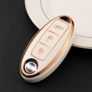 日産Nissan スマートキーケース TPU キーカバー 白×金 バックドア(車内アクセサリ)