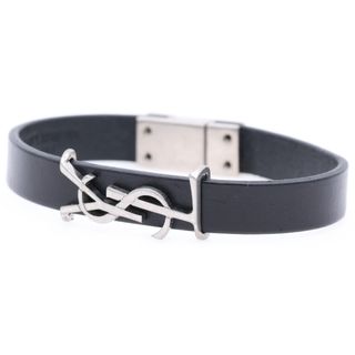 サンローラン(SAINT LAURENT)のSAINT LAURENT PARIS サンローランパリ YSLロゴ オピウム レザーブレスレット ブラック/シルバー 708815(ブレスレット)