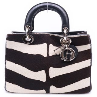 クリスチャンディオール(Christian Dior)のChristian Dior クリスチャンディオール レディディオール 2way ハンドバッグ ショルダーバッグ ホワイト×ブラック ハラコ シルバー金具(ハンドバッグ)