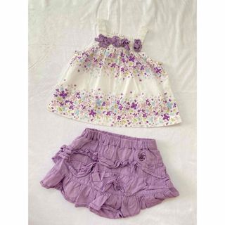 Bebe 花柄タンクトップ スカートパンツセット 紫