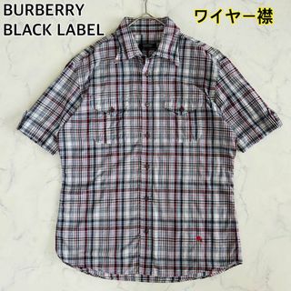 M ワイヤー襟 半袖シャツ ホースロゴ刺繍 バーバリーブラックレーベル