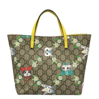 グッチ(GUCCI)のGUCCI(グッチ) トートバッグ美品  GGプラス・GGスプリーム 410812 ベージュ×エボニー×マルチ チルドレンズコレクション/ネコ/ヒグチユウココラボ レザー(トートバッグ)