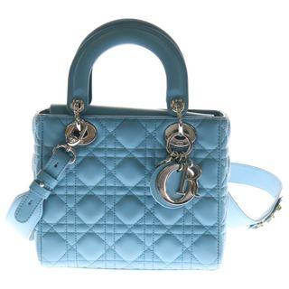 クリスチャンディオール(Christian Dior)のChristian Dior クリスチャンディオール レディディオール スモール 2WAYバッグ ハンドバッグ ショルダーバッグ ミニバッグ ブルー シルバー金具 ラムスキン チャーム(ショルダーバッグ)