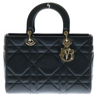 クリスチャンディオール(Christian Dior)のChristian Dior クリスチャンディオール Lady D-Sire ディーサイア ラージ ハンドバッグ ブラック カーフ ゴールド金具 CDラインストーン フラワーチャーム付き M1152OHOW_M900(ハンドバッグ)