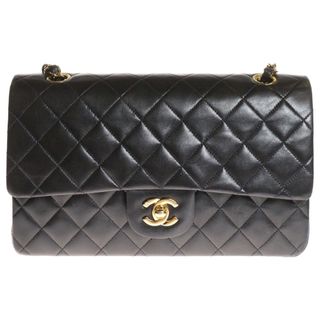 シャネル(CHANEL)のCHANEL シャネル マトラッセ25 Wフラップ Wチェーンショルダーバッグ 黒 ラムスキン GD金具(ショルダーバッグ)