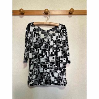 CLASSA クラッサ カットソー ジャージ ブラウス  モノトーン 五分袖 L(カットソー(半袖/袖なし))