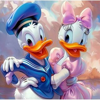 ディズニー(Disney)のダイヤモンドアートキット　　ドナルド＆デイジー　　(30×30)(アート/写真)