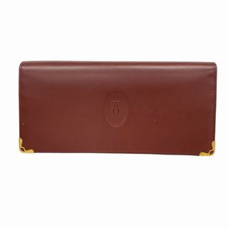 カルティエ(Cartier)の【5gd5545-h】カルティエ 長札入れ マスト レザー ボルドー ゴールド金具【中古】メンズ レディース ユニセックス(財布)