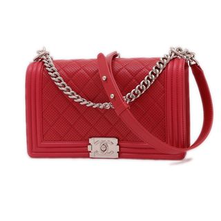 シャネル(CHANEL)のシャネル ボーイシャネル チェーンショルダー パンチングレザー レッド シルバー(ショルダーバッグ)