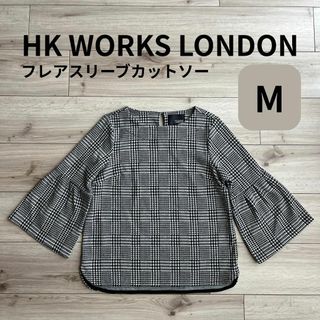 シマムラ(しまむら)のHK WORKS LONDON フレアスリーブカットソー 七分袖 千鳥格子 M(カットソー(長袖/七分))