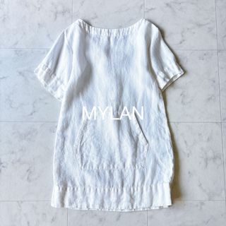 MYLAN マイラン リネン 半袖ブラウス 後Vネック レースアップ 麻(シャツ/ブラウス(半袖/袖なし))