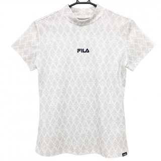 フィラ(FILA)の【超美品】フィラゴルフ 半袖ハイネックシャツ 白×グレー ダイヤ柄風  レディース M ゴルフウェア FILA GOLF(ウエア)