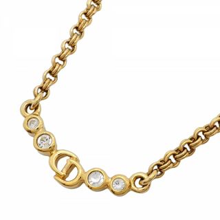 クリスチャンディオール(Christian Dior)の【5jgb0430】クリスチャンディオール ネックレス CDロゴ GPメッキ ラインストーン ゴールド【中古】レディース(ネックレス)