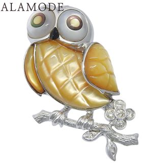 YS8.80/D0.20 フクロウ ダイヤ イエローシェル ブローチ K18 ホワイトゴールド WG アクセサリー ジュエリー 梟モチーフ シルバー銀 イエロー黄 ホワイト レディース 41100066318【中古】【アラモード】(コサージュ/ブローチ)