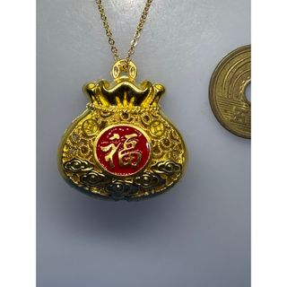 越南沙金製「福袋」透かし彫りペンダントネックレス｜重さ 約80g5234-1/2(ネックレス)