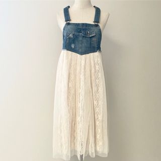 未使用　エスタコット  デニム×レース　ジャンパースカート(ロングスカート)