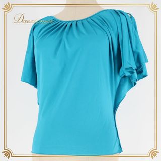 チャコット(CHACOTT)の社交ダンス 衣装 チャコット トップス 半袖 M ブラウス カットソー ブルー系 青 水色 レッスン レッスンウエア 練習着 無地 伸縮 軽い パーティ 発表会 レッスン用 トップス レディース 暖かい 軽量 カジュアル シンプル スポーツウェア 脱ぎ着簡単 おしゃれ フィット感 伸びる素材 体型カバー(ダンス/バレエ)