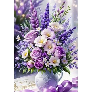 ダイヤモンドアートキット　　紫の花　　(30×40)(アート/写真)