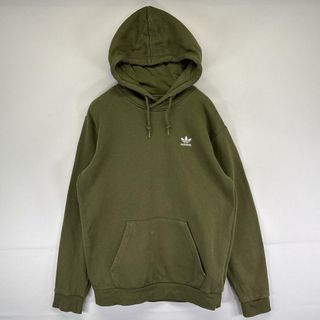 アディダス(adidas)の古着 アディダス adidas パーカー スウェット プルオーバー  トレフォイルロゴ刺繍 フーディ  カーキ系 メンズ(パーカー)