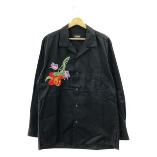 【美品】  WILDSIDE YOHJI YAMAMOTO / ワイルドサイドヨウジヤマモト | 2024AW | Tulip Embroidery Open Collar Shirt チューリップ刺しゅう オープンカラー コットン シャツ | 3 | ブラック | メンズ(Tシャツ/カットソー(七分/長袖))