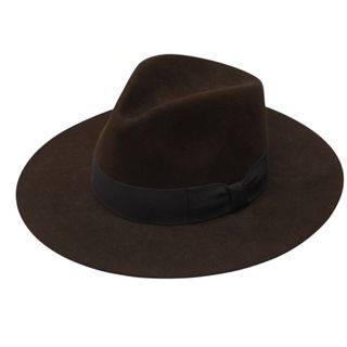 SAINT LAURENT サンローラン ウール ハット 442145 ブラウン コットン ラビットファー 美品 中古 4b004944