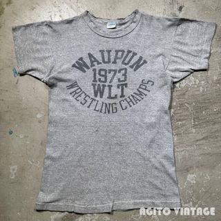 70's Champion 88/12 染込み4段プリントTee 杢グレー USA製 XS相当