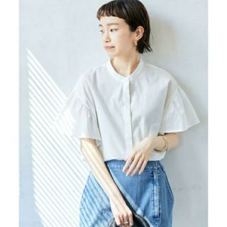 URBAN RESEARCH - 23ssアーバンリサーチ フリル袖バンドカラーシャツ 白 ブラウス