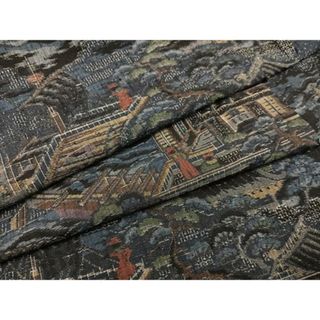 平和屋着物●本真綿結城紬　人物風景文　南蛮船　正絹　逸品　AAAY5604ph