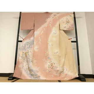 平和屋着物●訪問着　友禅　駒刺繍　絞り　草花文　暈し染め　金彩　オンワード樫山　正絹　逸品　AAAY0207zg(着物)