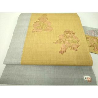 平和屋着物●九寸名古屋帯　紬地　作家物　絞り　刺繍　唐子　正絹　逸品　DAAU5961ps