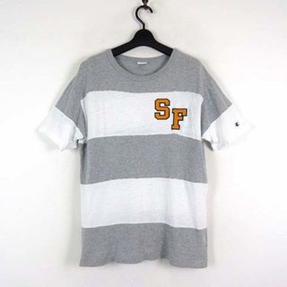 チャンピオン(Champion)のチャンピオン Tシャツ カットソー 半袖 ボーダー ロゴ 刺繍 M グレー 白(Tシャツ/カットソー(半袖/袖なし))