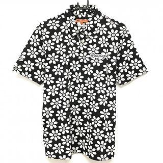 【超美品】ビームスゴルフ 半袖ポロシャツ 黒×白 花柄 胸元ロゴ 日本製 メンズ L ゴルフウェア BEAMS GOLF