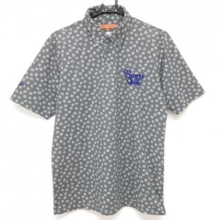 【超美品】ビームスゴルフ 半袖ポロシャツ グレー×白 花柄 ロゴ刺しゅう ボタンダウン 日本製 メンズ L ゴルフウェア BEAMS GOLF