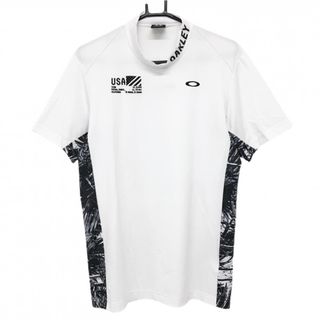 【超美品】オークリー 半袖ハイネックシャツ 白×黒 サイド切替 総柄 メンズ L ゴルフウェア 2024年モデル Oakley