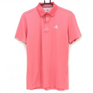【超美品】アディダス 半袖ポロシャツ サーモンピンク ロゴシルバー メンズ M ゴルフウェア adidas