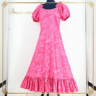 フラダンス 衣装 ワンピース ドレス ピンク系 フラ ダンス CC Fashions ハワイアン アロハ 花柄 ハワイ製 プルメリア柄 モンステラ柄 華やか 鮮やか 軽い