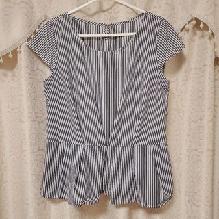 インデックス(INDEX)のインデックス　ストライプペプラムブラウス　M(シャツ/ブラウス(半袖/袖なし))