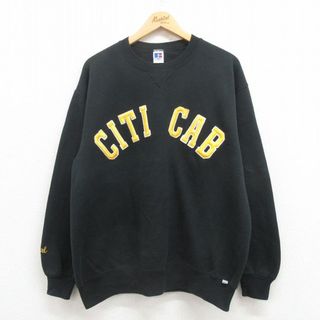 XL★古着 ラッセル 長袖 スウェット メンズ 90年代 90s CITI クルーネック USA製 黒 ブラック 25jul29 中古 スエット トレーナー トップス(パーカー)