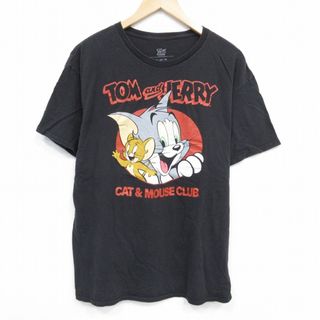 XL★古着 半袖 Tシャツ メンズ アニメ トムとジェリー コットン クルーネック 黒 ブラック 25jul29 中古(Tシャツ/カットソー(半袖/袖なし))