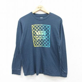 L★古着 バンズ VANS 長袖 Tシャツ メンズ ビッグロゴ コットン クルーネック 紺 ネイビー 25jul29 中古(Tシャツ/カットソー(半袖/袖なし))
