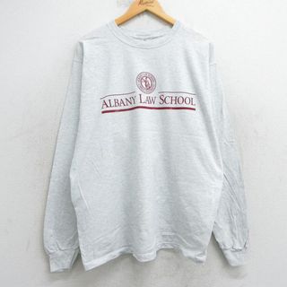 フルーツオブザルーム(FRUIT OF THE LOOM)のXL★古着 フルーツオブザルーム 長袖 ビンテージ Tシャツ メンズ 00年代 00s オールバニ ロー スクール カレッジ クルーネック 薄グレー 霜降り 25jul29 中古(Tシャツ/カットソー(半袖/袖なし))