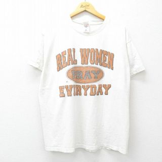 フルーツオブザルーム(FRUIT OF THE LOOM)のXL★古着 フルーツオブザルーム 半袖 ビンテージ Tシャツ メンズ 00年代 00s REAL WOMEN 大きいサイズ コットン クルーネック 白 ホワイト 25jul29 中古(Tシャツ/カットソー(半袖/袖なし))