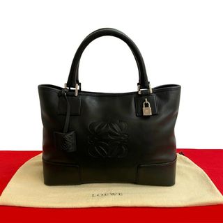 ロエベ(LOEWE)の極 美品 保存袋 鍵付き LOEWE ロエベ アナグラム ロゴ エンボス レザー 本革 ハンドバッグ ミニ トートバッグ ブラック 黒 70309(ハンドバッグ)