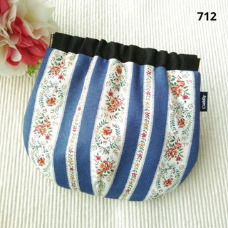 712．ハンドメイド　バネポーチ　チロリアンストライプ　ブルー(ポーチ)